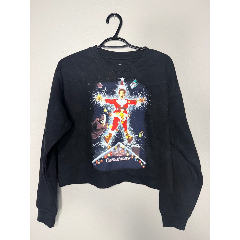 National Lampoons Christmas Vacation Crop Top Sweatshirt Black XL Clark Griswold